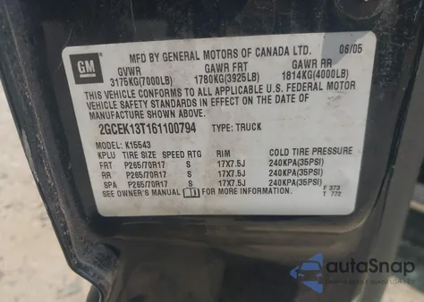 2006 Chevrolet Silverado 1500 Lt1 z USA, uszkodzony, nr VIN 2GCEK13T161100794